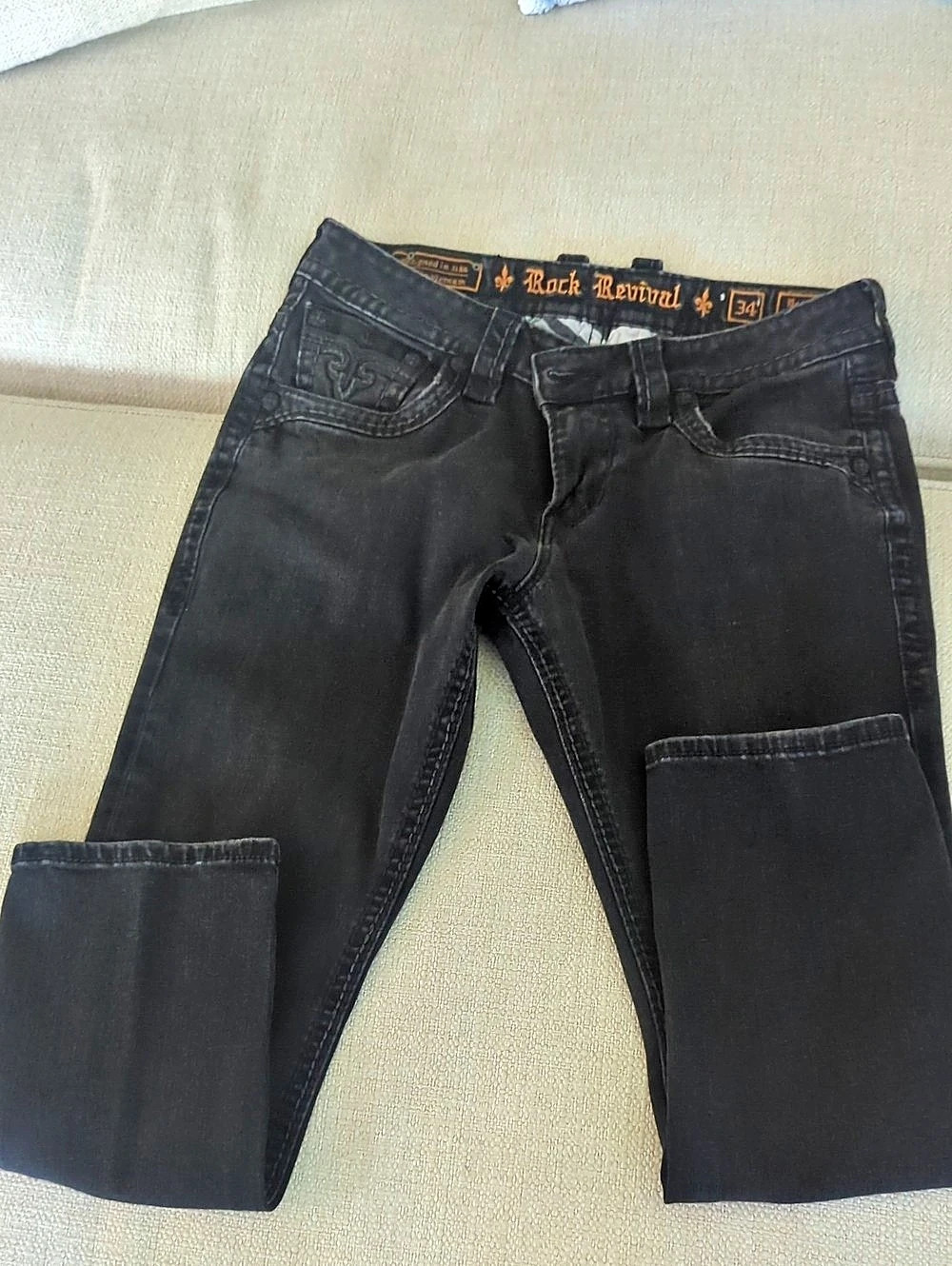 Rock Revival Baldwin Slim Straight Black Jeans Waist 34